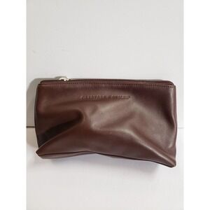 Crabtree & Evelyn Handbag Womens Brown Leather Zipper Travel Clutch Pouch Tote